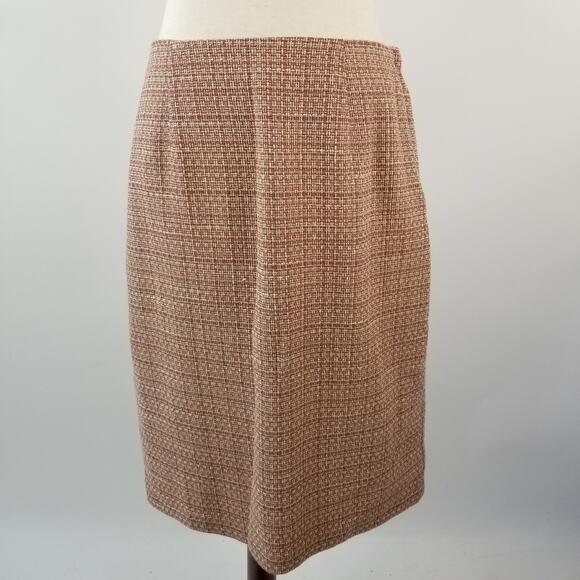 Villager Liz Claiborne Pink Cream Brown Tweed Lined Side Zip Skirt Size 10 - Picture 1 of 5